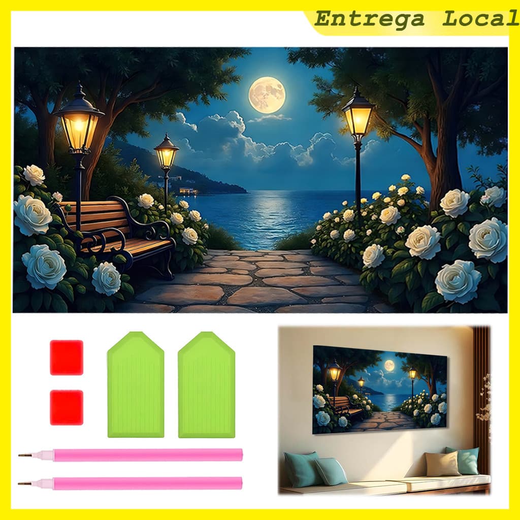 5D pintura diamante quadrado, 70x40 cm Pintura Diamante," Night Light flor caminho " pintura diamante