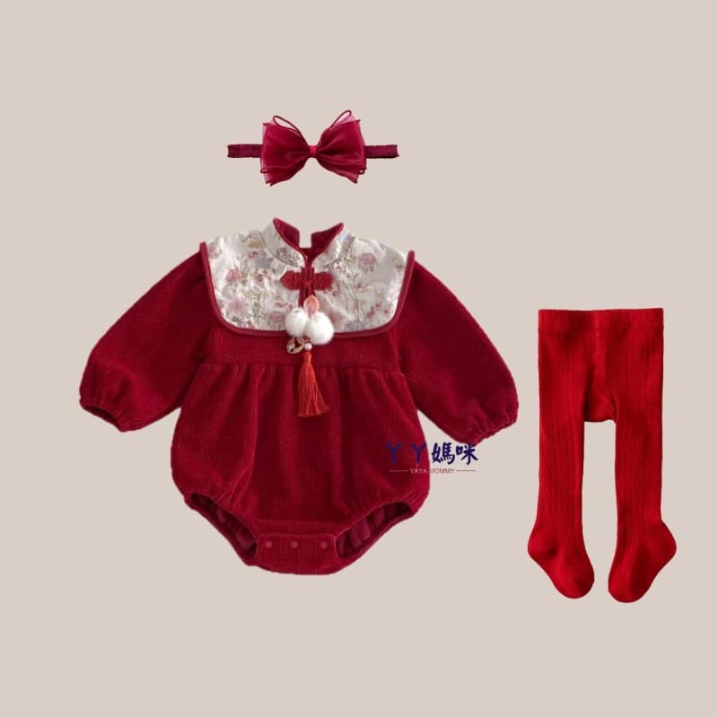 Roupas de bebê outono inverno roupas mais veludo engrossado bunda roupas bebê menina vermelho estilo chinês vestido de 1
