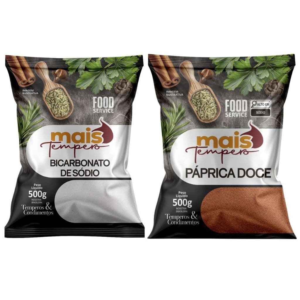 Bicarbonato + Páprica Doce 500g Cada Mais Tempero Receitas Kit Essencial - Mais Tempero