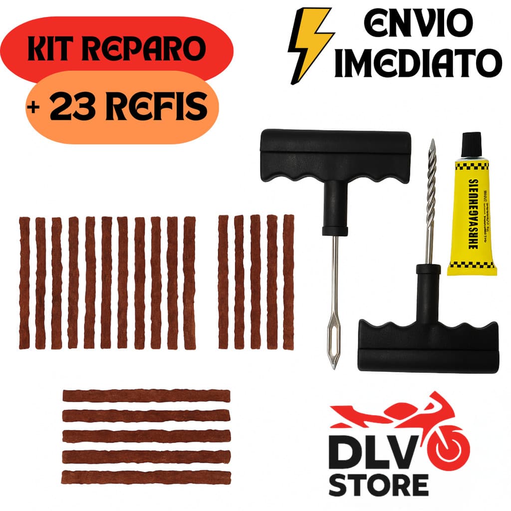 Kit Reparo Pneu Sem Camara Carro E Moto macarrão ou somete Refil Macarrão Selante Remendo