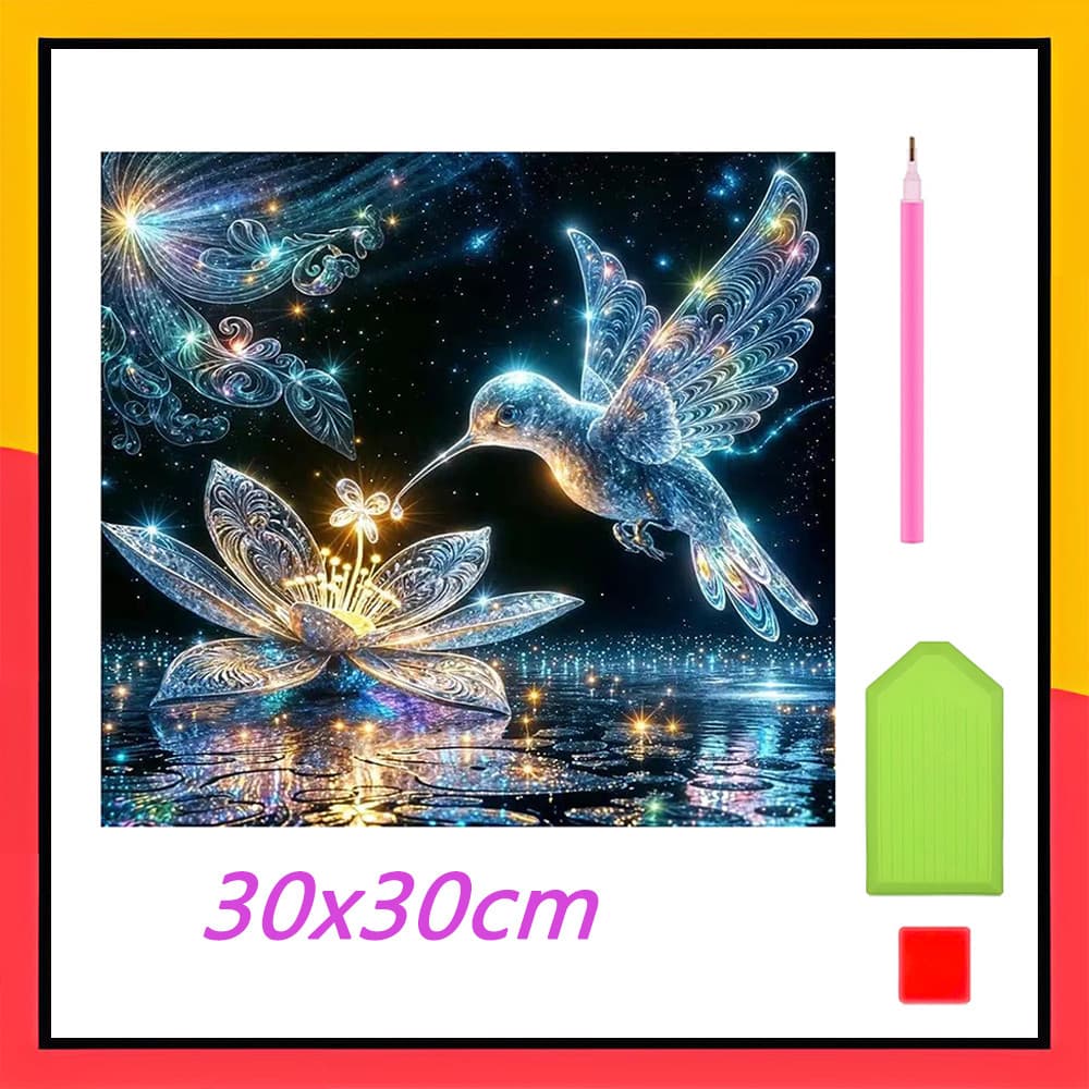 Pintura diamante quadrada 5D beija-flor e flor de vidro pintura diamante diy