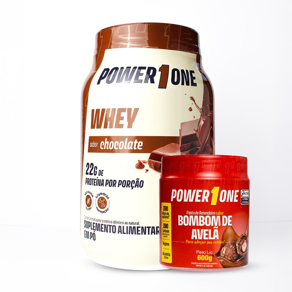 Combo Whey Protein Concentrado Chocolate + Pasta de Amendoim Bombom de Avelã