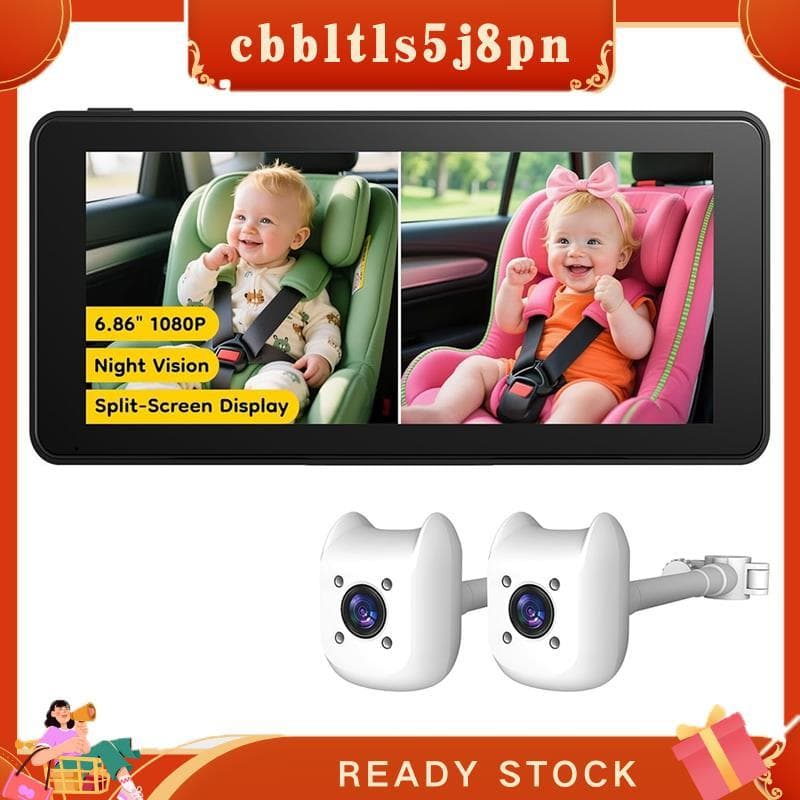 cbbltls5j8pn Alto-Falante Dual Baby Para Câmera De Carro-6.86 " 1080P Monitor De Tela Dividida Bebê Do Banco Traseiro , 
