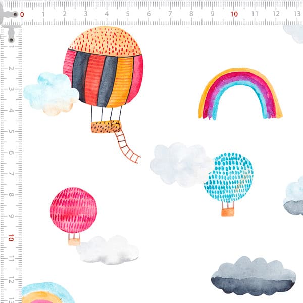 Tecido Tricoline Digital Aquarela Balões Arco Íris Pano Patchwork Costura Ateliê Artesanato DIY
