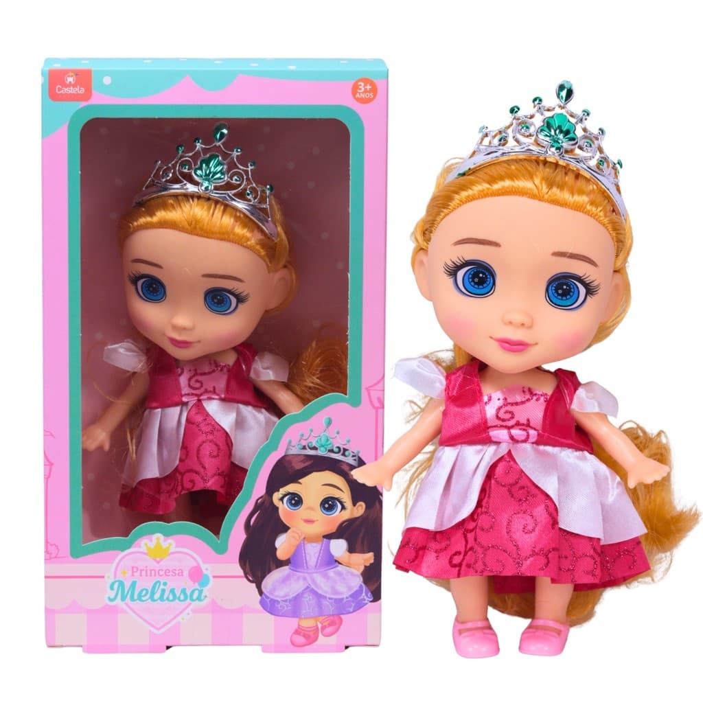 Boneca Articulada Princesa Melissa Vestido Rosa 21cm - Castela