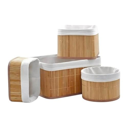 Conjunto 4 Cestos Organizadores Multiuso Bambu Natural Sala Casa Cozinha Banheiro Organizador Sustentavel