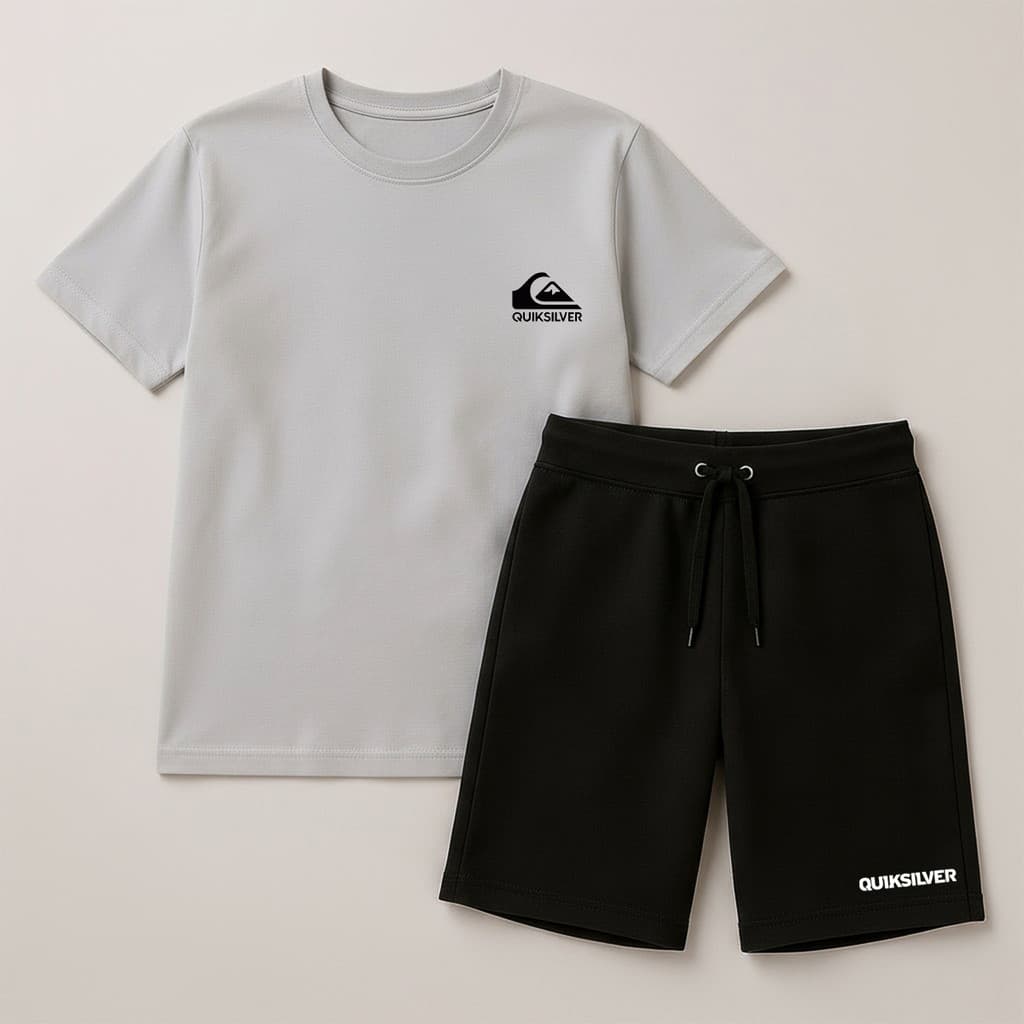 Kit Camiseta + Bermuda Quiksilver | Camisa Algodão e Short de Moletom | Estilo Urbano - Casual | Material Premium
