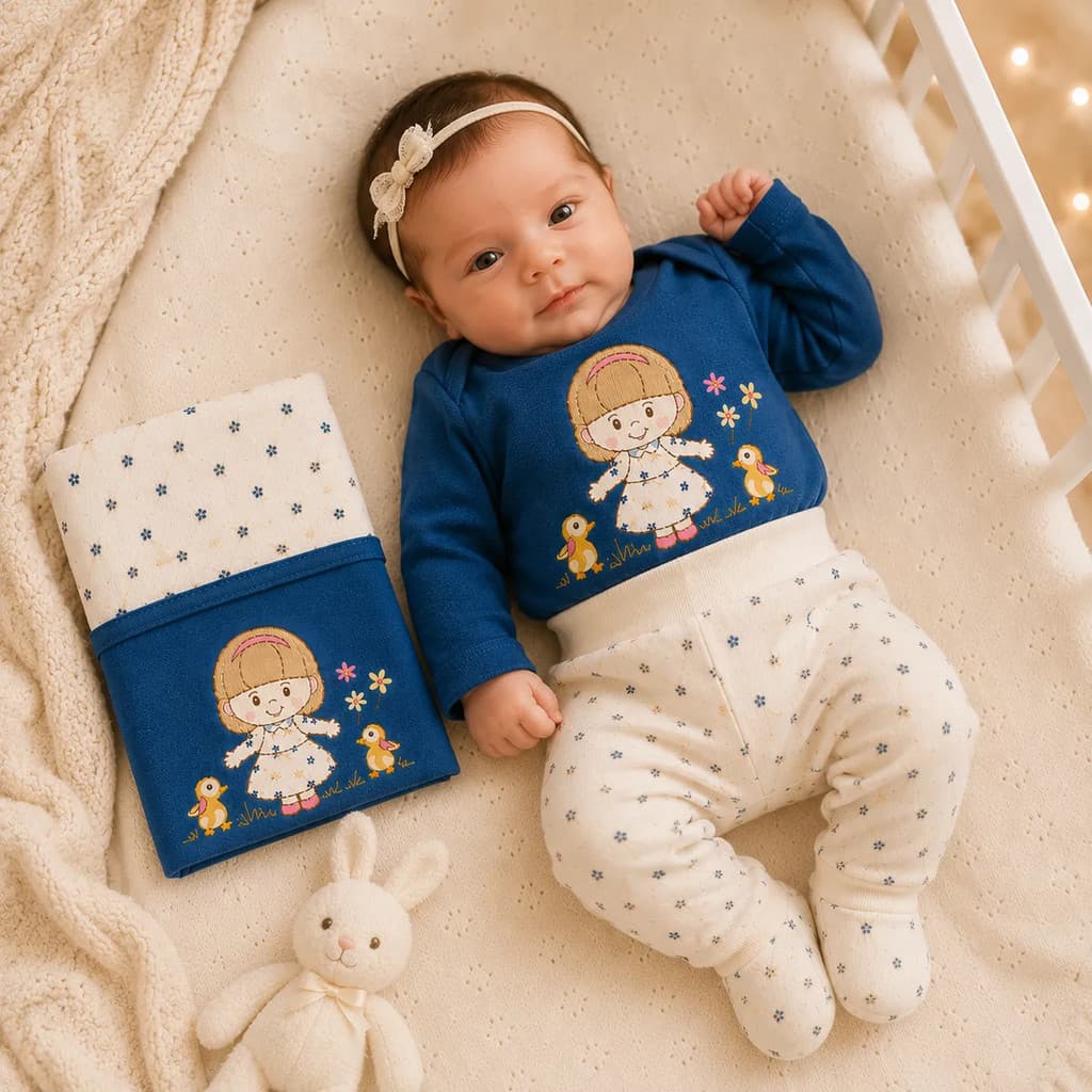 Presente Bebê Recém Nascido Body Algodão Calça Mijão Pantufa e Fralda Pano de Boca