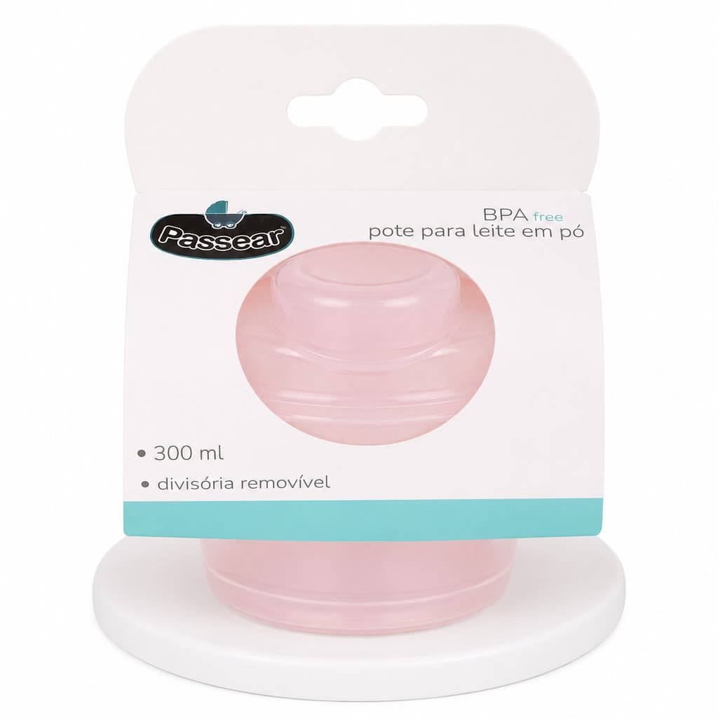 Porta Leite Em Pó 300ml Fórmula Infantil Bebê Rosa 0% BPA
