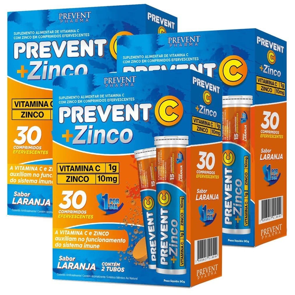 Prevent Vitamina C + Zinco 10mg Efervescente 90 Comprimidos Prevent Pharma
