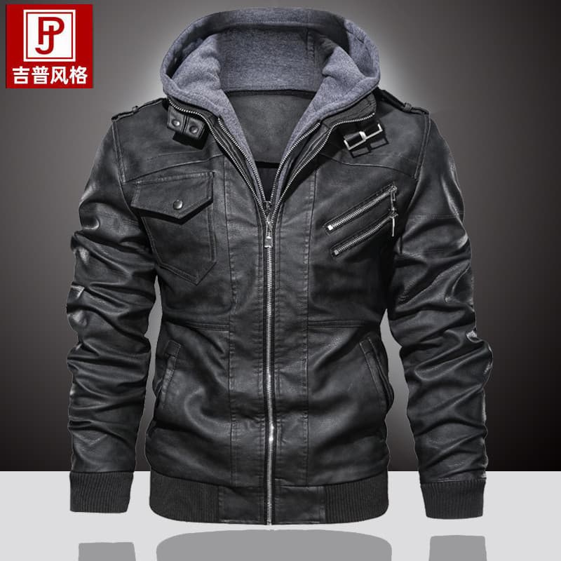 Haining roupas de motocicleta ciclismo jaqueta de couro jaqueta masculina primavera outono jaqueta de couro com capuz fo