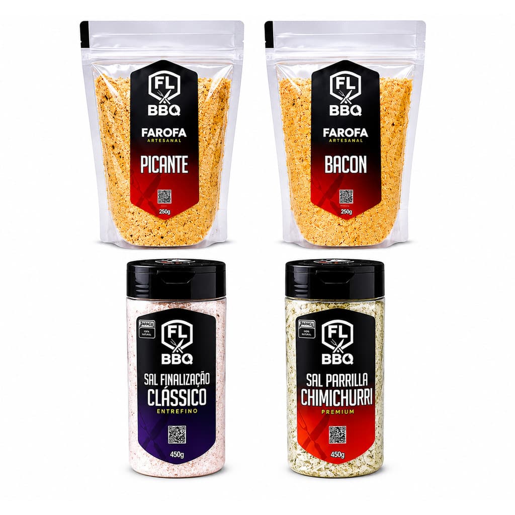 KIT FAROFA E SAIS FLBBQ - CLÁSSICO, CHIMICHURRI, BACON E PICANTE