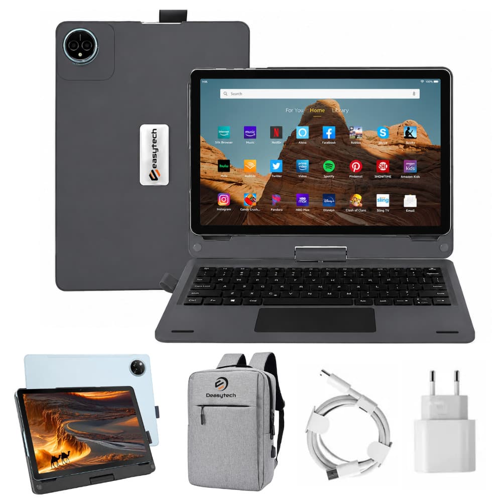 Tablet E19 Android 256gb Memória Dual Chip 12gb Ram Capa Giratória Wifi Cor Azul + Mochila e Teclado