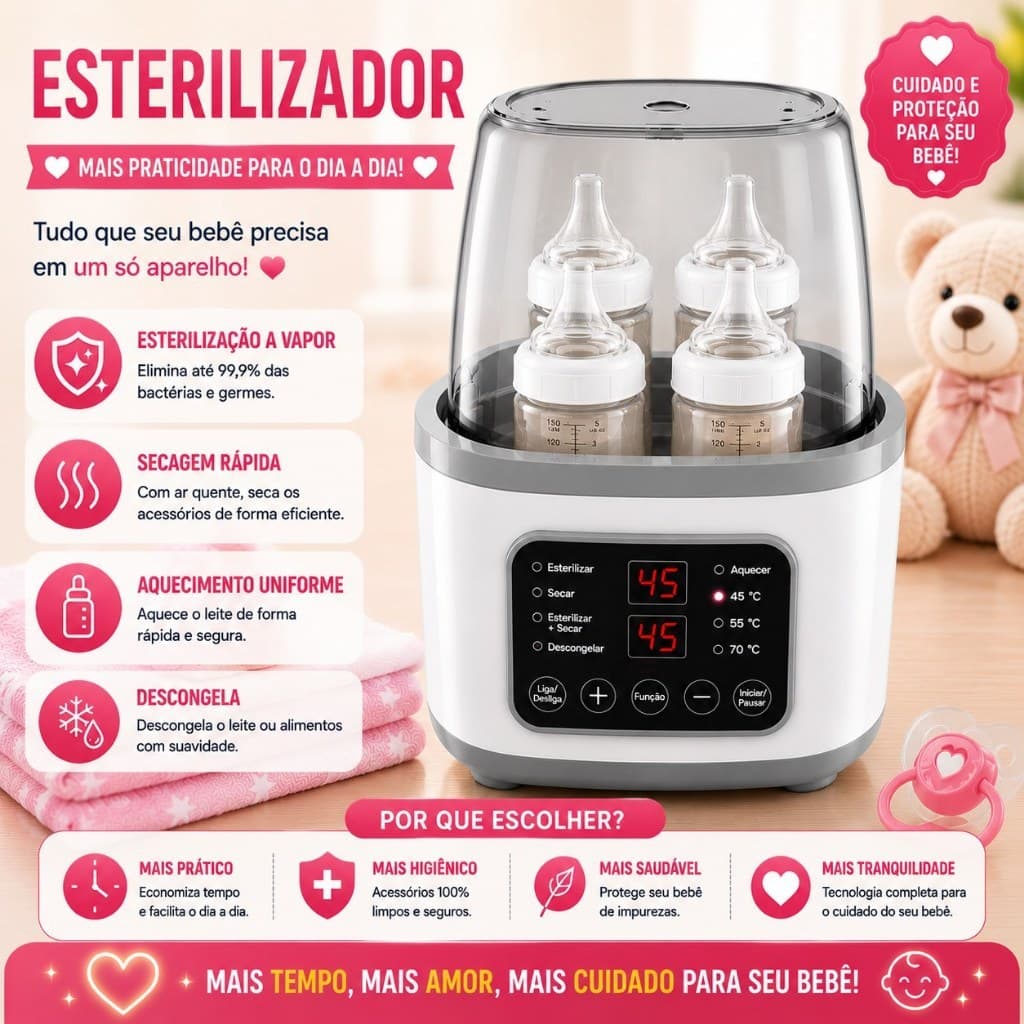 Esterilizador De Mamadeira Aquecedor Leite Bebê 4 Garrafa Com Para Mamadeiras Mamadeira, Papinha e 110V 220V capacidade