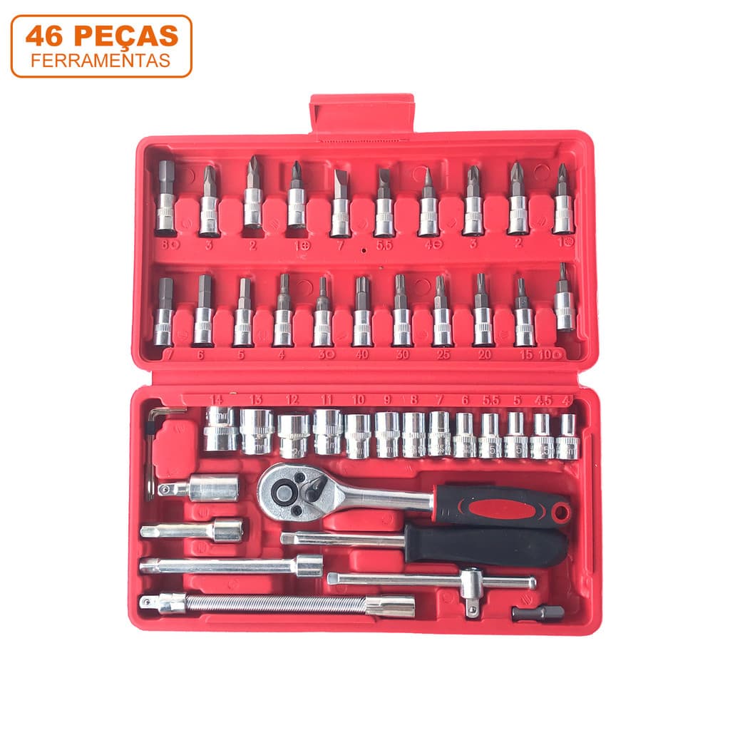 Kit 46 Peças De Ferramentas Jogo De Soquetes Chave Catraca Reversível Com Maleta Jogo De Ferramentas Completo GEELE