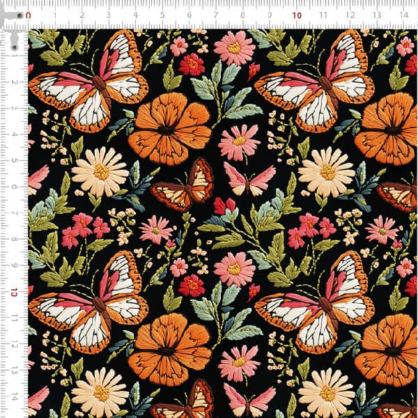 Tecido Tricoline Digital 3D Borboletas ao Jardim Costura Artesanato Patchwork Pano DIY Quilt