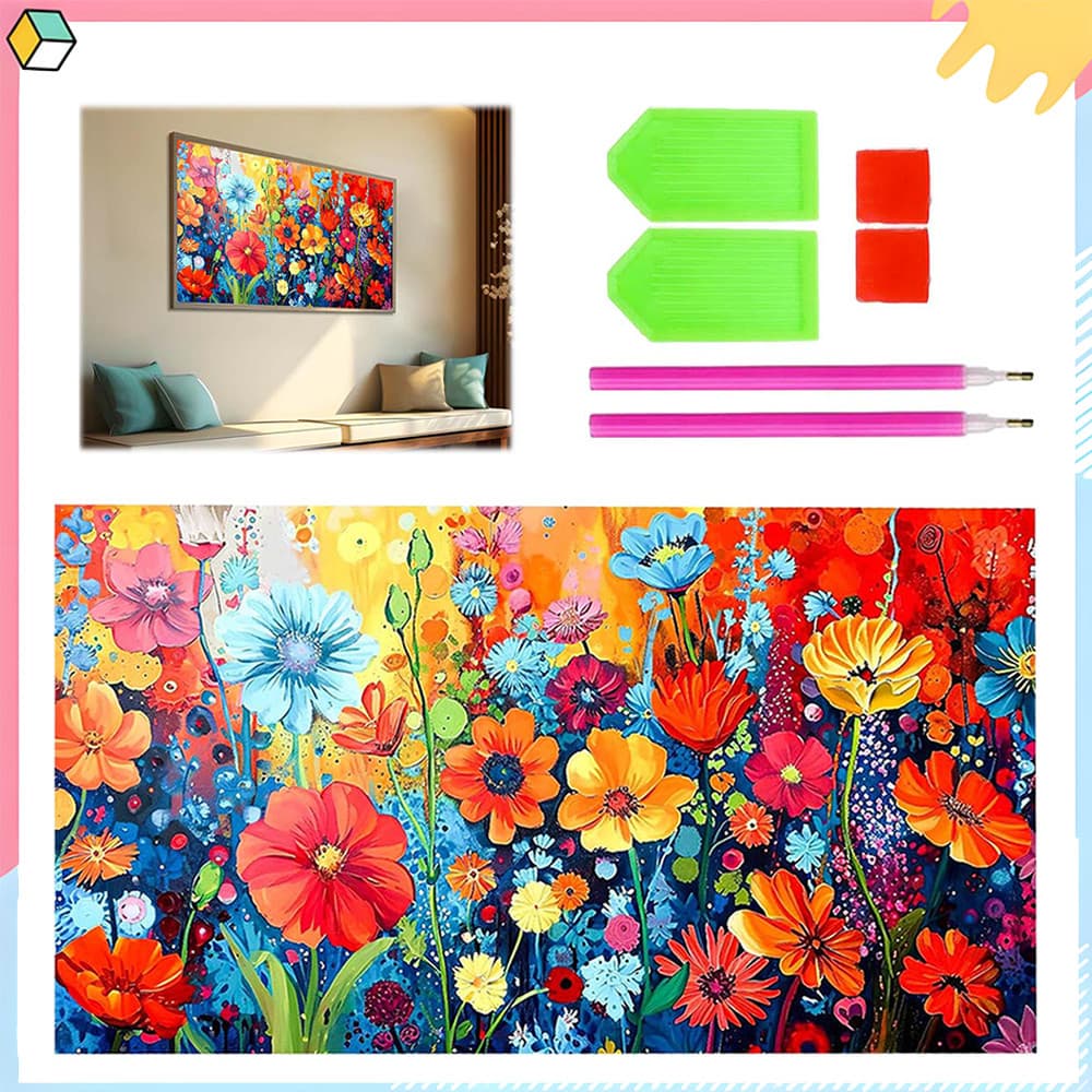 Flores silvestres, 70 x 40 cm, kit DIY para pintura com diamantes 5D, ferramentas para pintura com diamantes quadrados