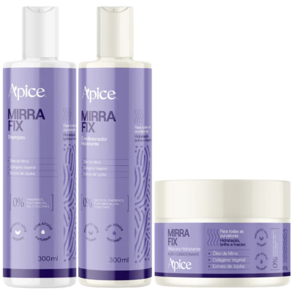 Kit Mirrafix Apice Shampoo + Condicionador + Mascara Acidificante Hidratante Capilar Vegano Apse 300g