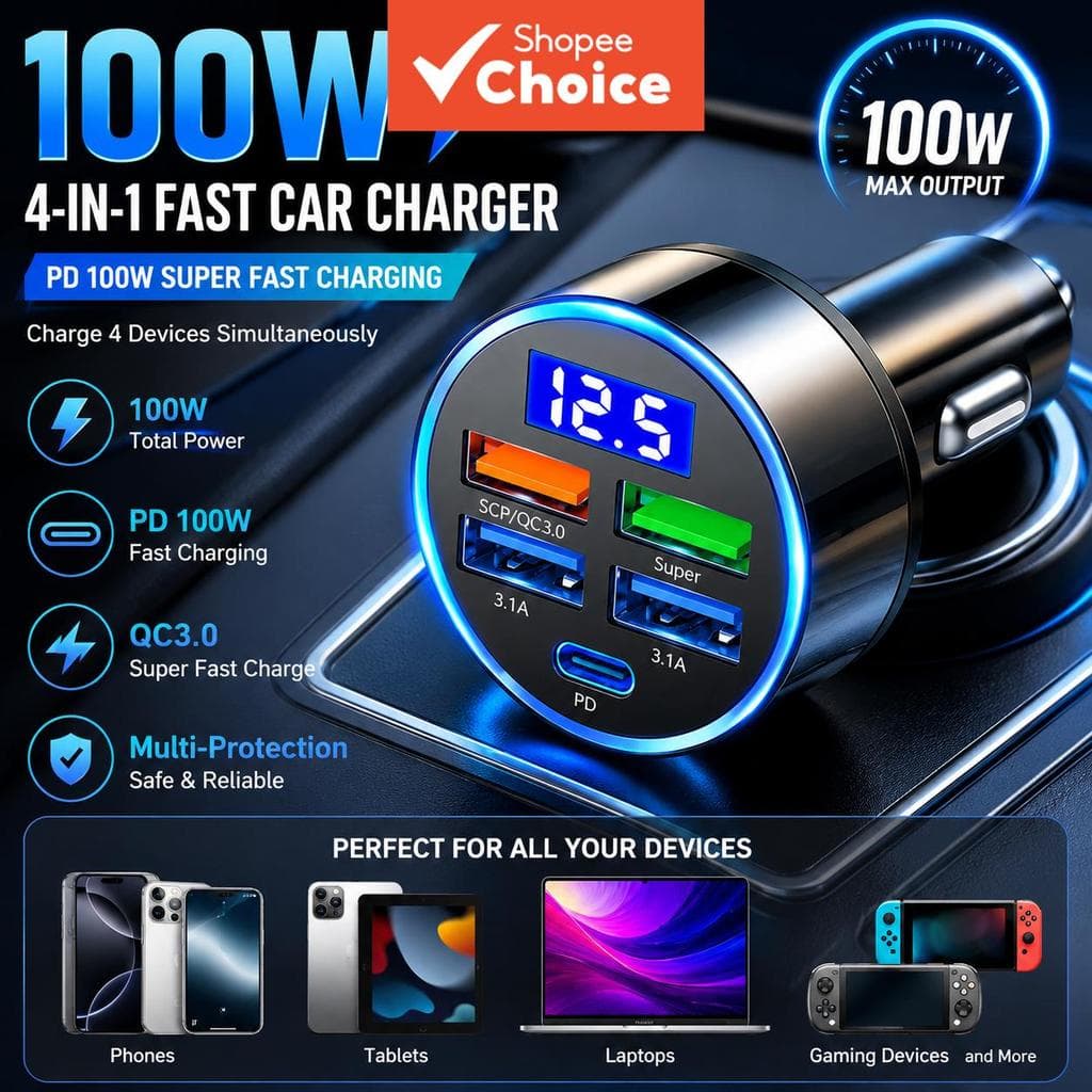 Carregadores USB MultiPort PD Carregador Rápido Para Carro