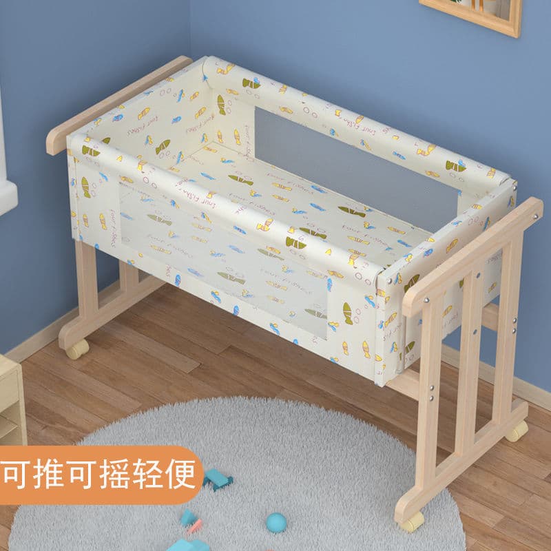 Ruiying berço de madeira maciça cama BB cama de bebê pequeno berço em forma de I berço livre mosquiteiro paralelo