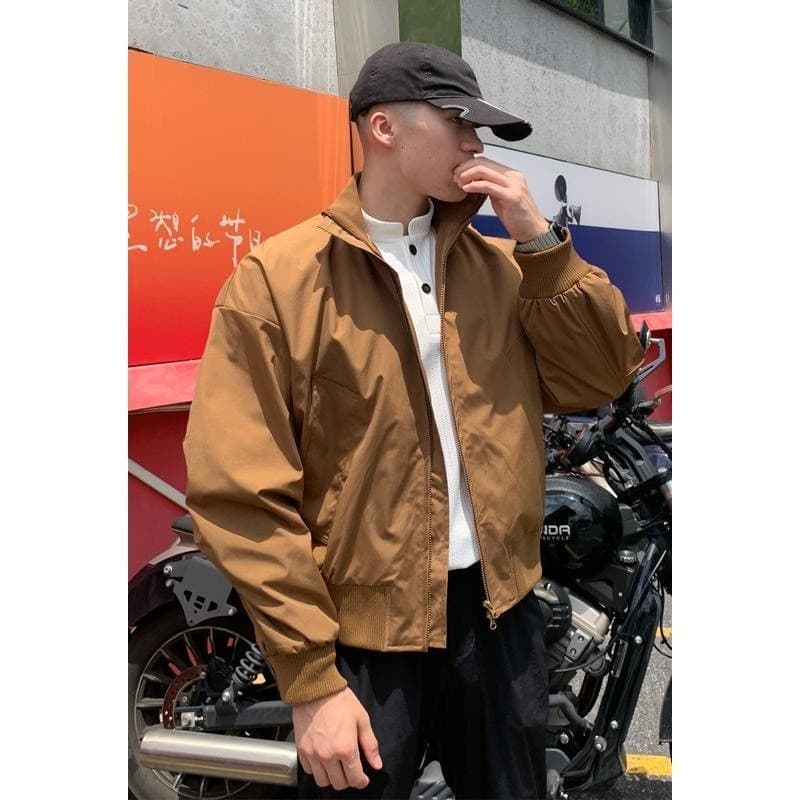 Jaqueta de vôo curto americano masculina outono inverno cleanfit jaqueta bomber perfil gola na moda masculina