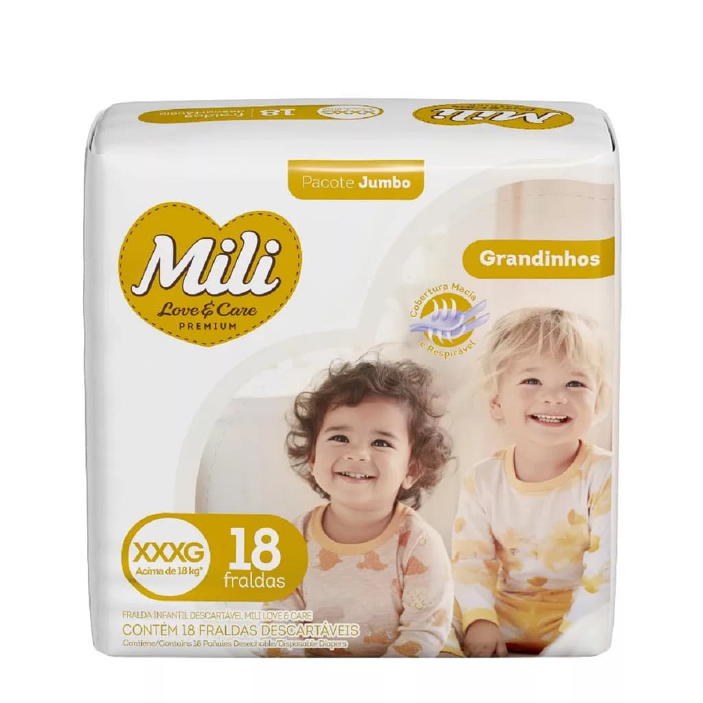 Fralda Mili Love Care Jumbo XXXG Com 18 Fraldas - Mili