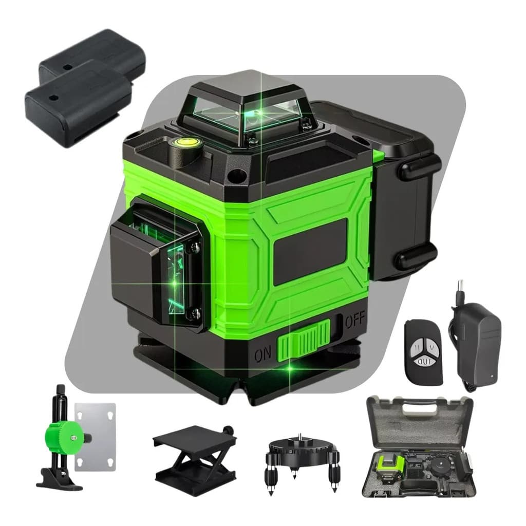 Nível Laser 12 Linhas Verde 40m Recarregável C/ 2 Baterias + Kit Completo