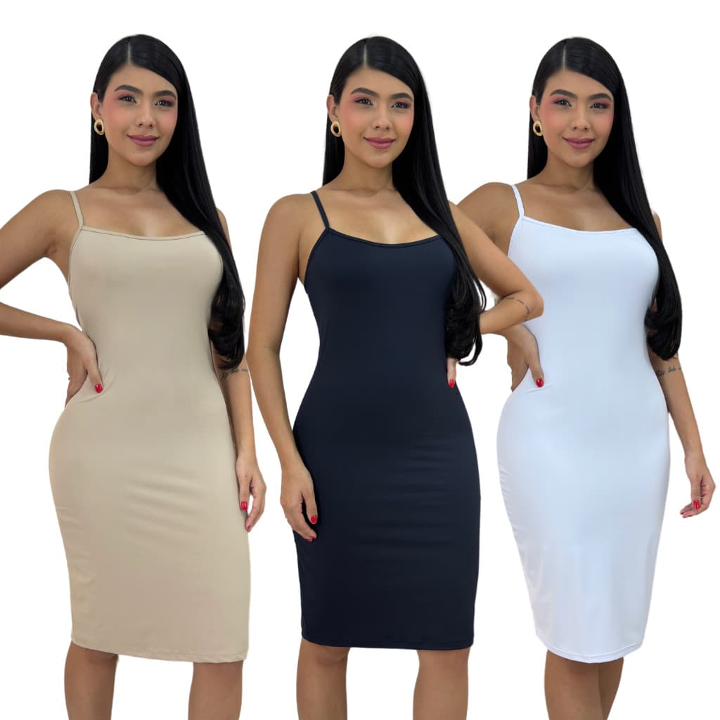 Vestido Segunda Pele Anagua Midi Vestido Tubinho Preto e Bege
