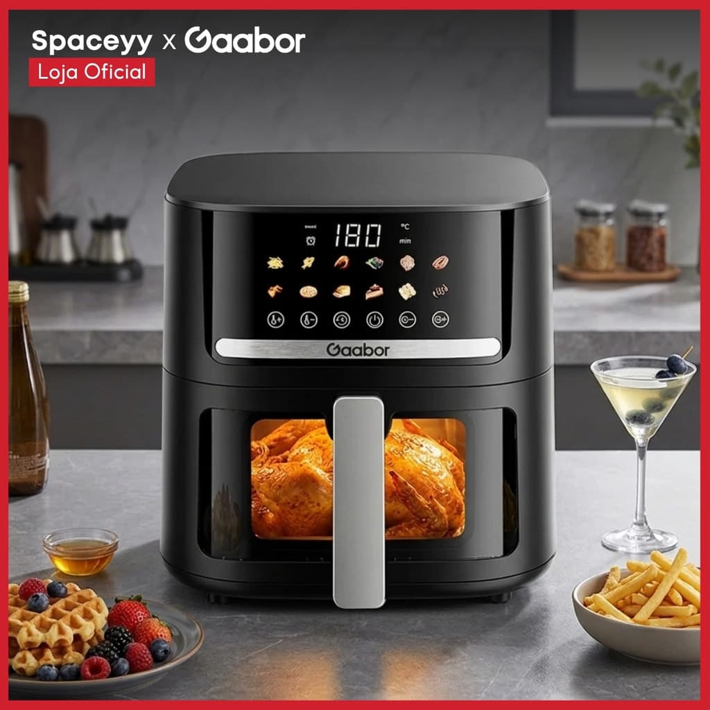 Fritadeira Elétrica Lyne Painel Touchscreen Sem Óleo Air Fryer 6.5L Gaabor 127V/220V Preto