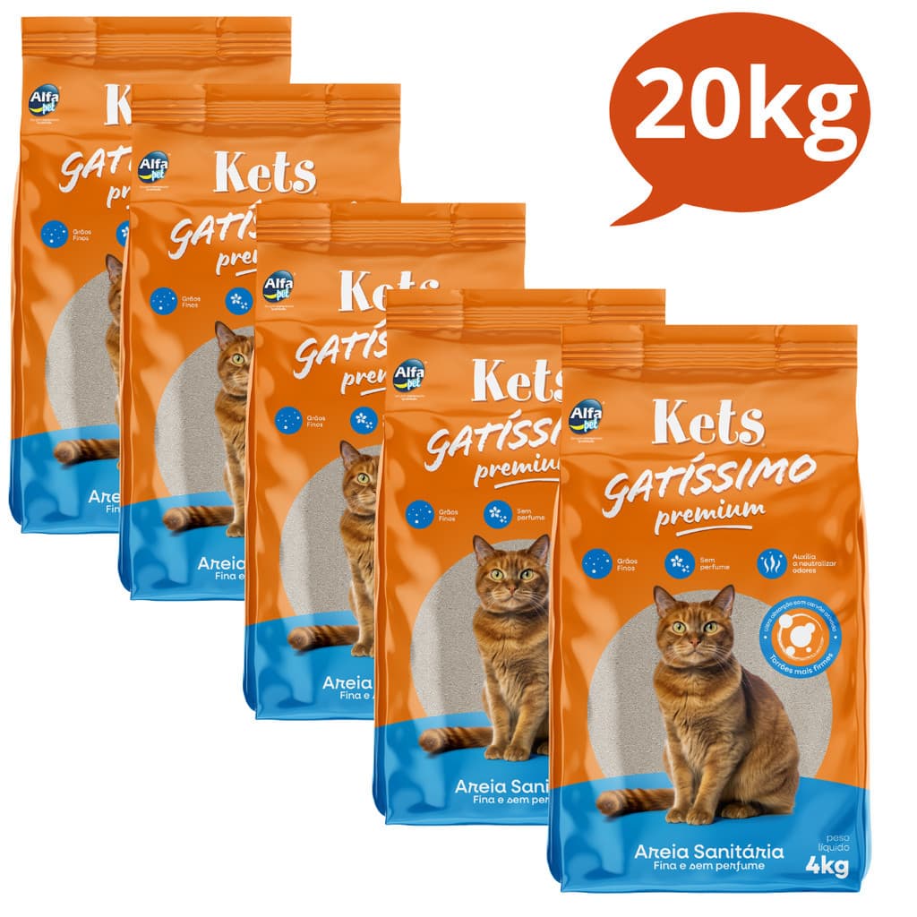 Fardo 5 Areias Fina Sanitária Kets 4kg Gatissimo Higiênica Granulado Para Gatos Premium .2.0.k.g.
