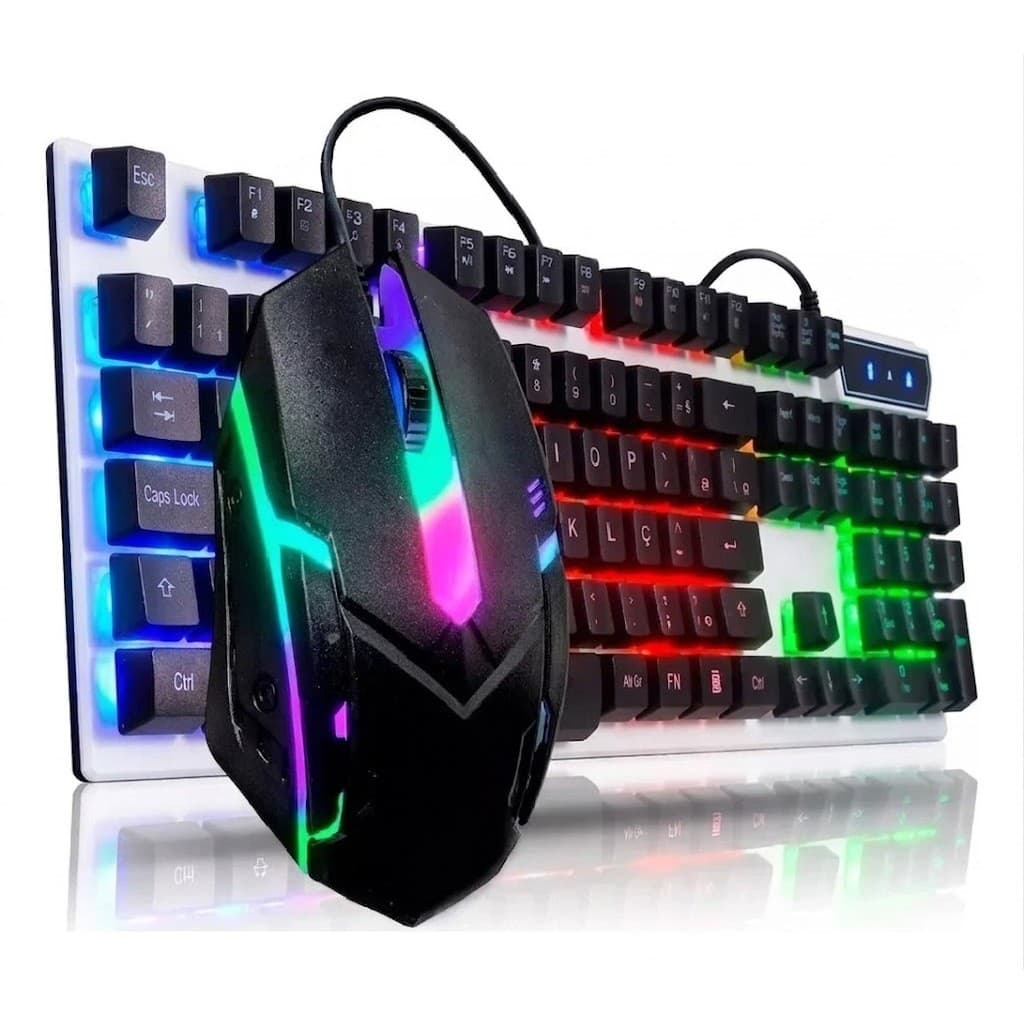 Kit Teclado e Mouse USB Gamer Iluminado Rgb Semi Mecânico Abnt2 Pc Ps4 Ps5 Jogos