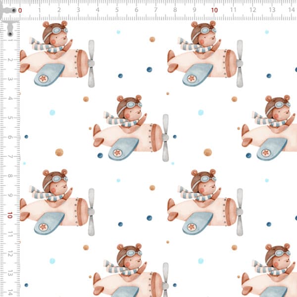 Tecido Tricoline Digital Avião do Ursinho Aviador Infantis Artesanato Patchwork Costura DIY