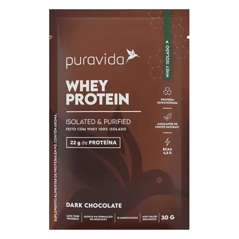 SACHE WHEY PROTEIN ISOLADO 30G - SABOR DARK CHOCOLATE PURA VIDA