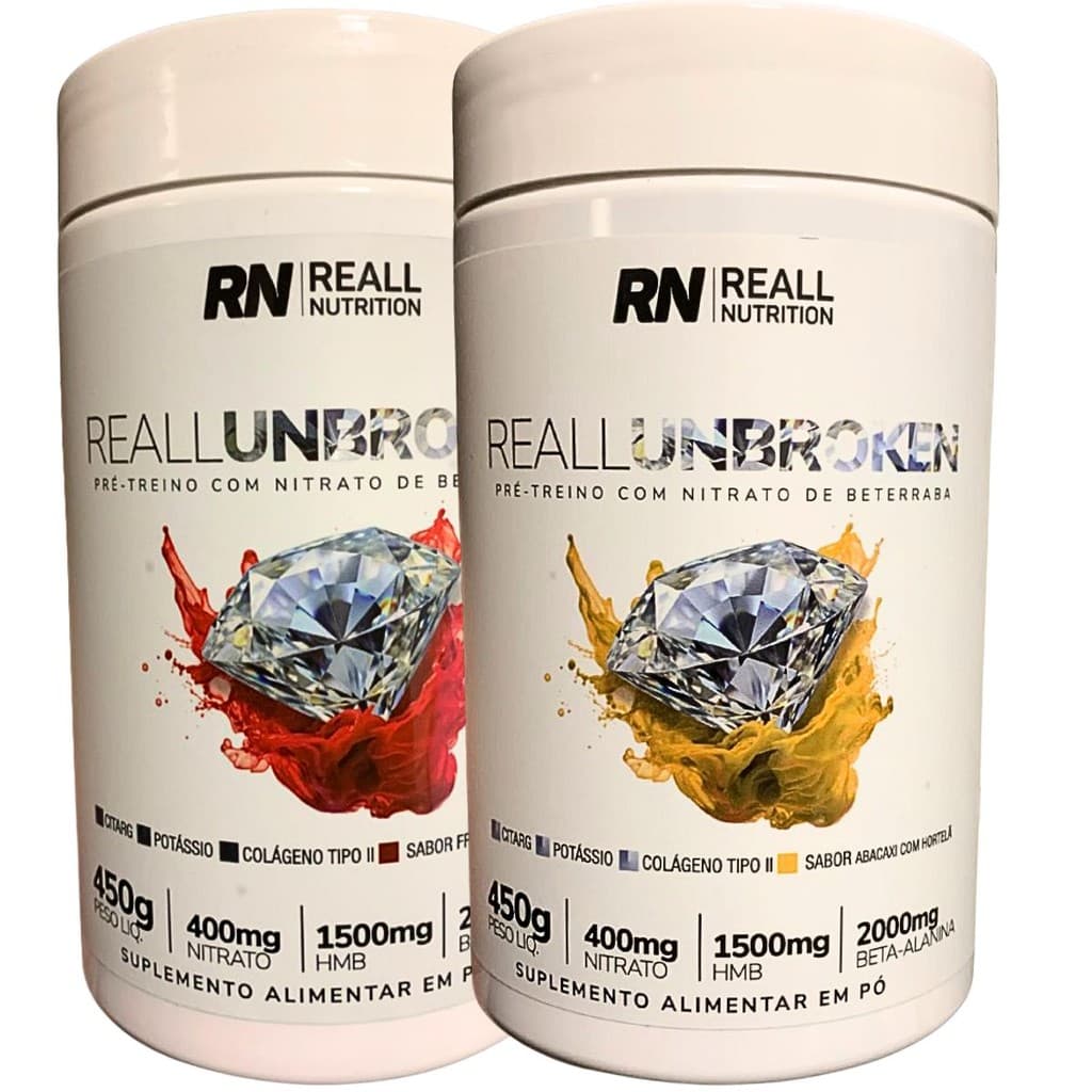 Kit 2 Pré-Treino Unbroken Reall Nutrition 450g Citarg Hmb Suplemento Beta Alanina Arginina TIrosina