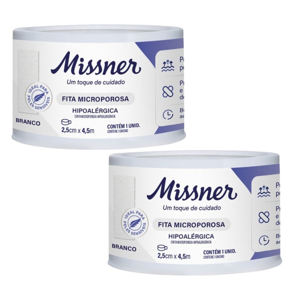 Kit 2 Fita Microporosa Branca 2,5cm X 4,5m - Missner