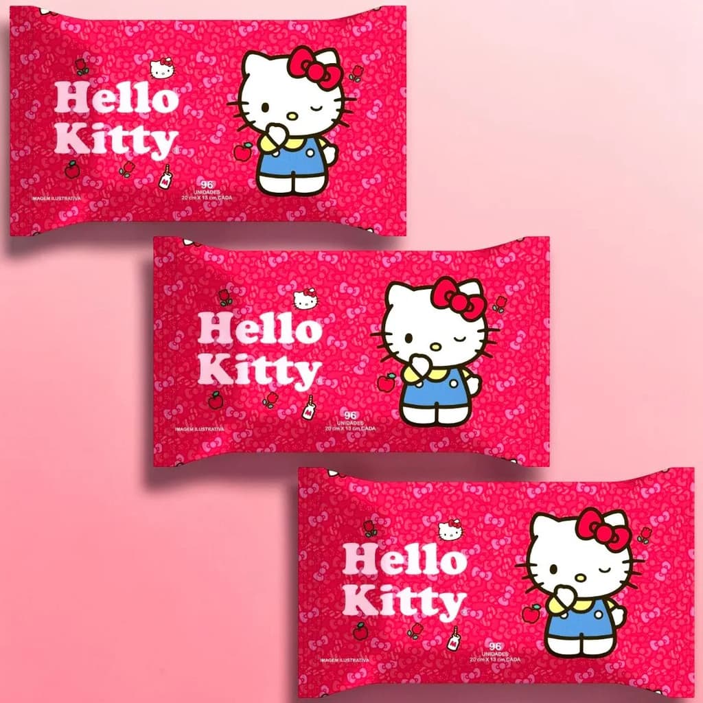 Kit 3 Pacotes Lenço Umedecido Hello Kitty Toalhas Umedecida Menina Bebe Lencinho