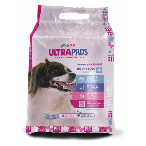 Tapete Higiênico Premium para cães Petlike Ultrapads Aroma Bebê 80cmx60cm 30 unid.