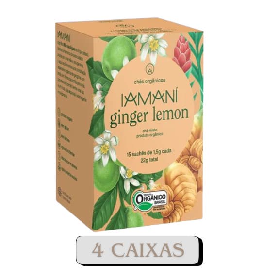 Chá Orgânico Ginger Lemon Gengibre Limão 4 Cxs - Iamaní