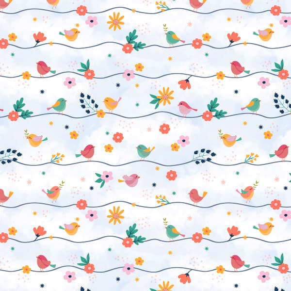 Tecido Tricoline Estampado Pássaros Florais Animal Bicho Patchwork Flores Costura Artesanato