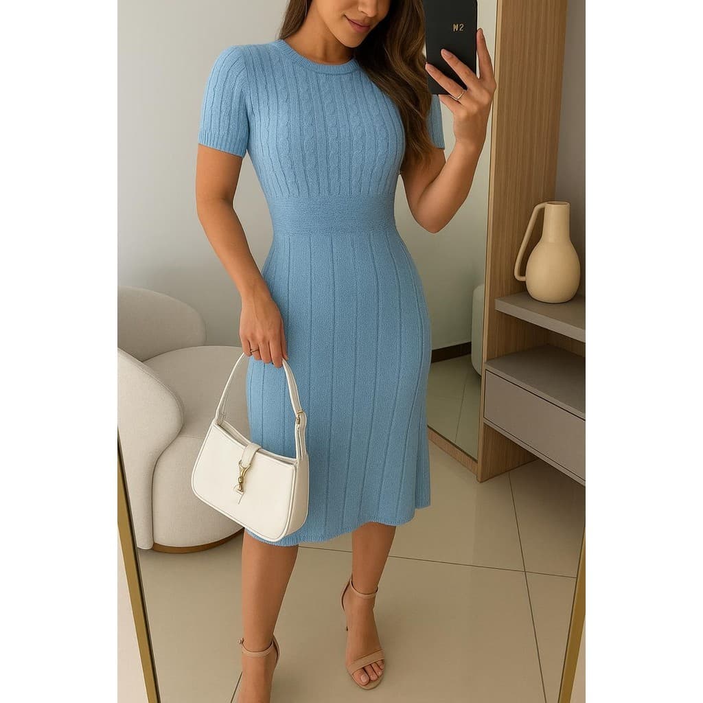 Vestido Tricô Modal Manga Curta Feminino