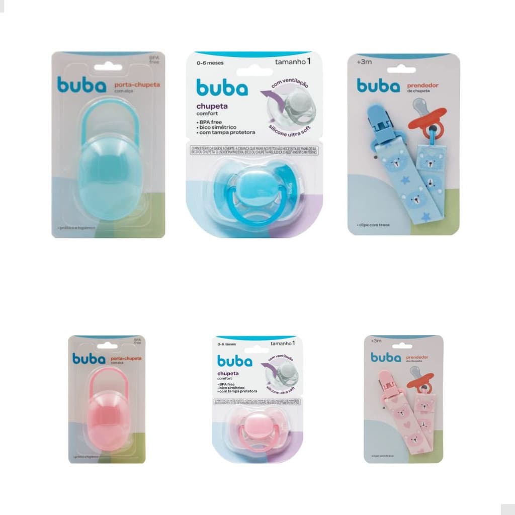 Kit Buba com Porta Chupeta Chupeta e Prendedor de Chupeta