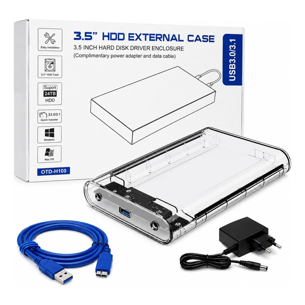 Case Hd Ssd Notebook Externo Usb 3.0 Sata 2,5"/3,5" Polegadas Para Pc Desktop Led Até 24Tb Com Fonte