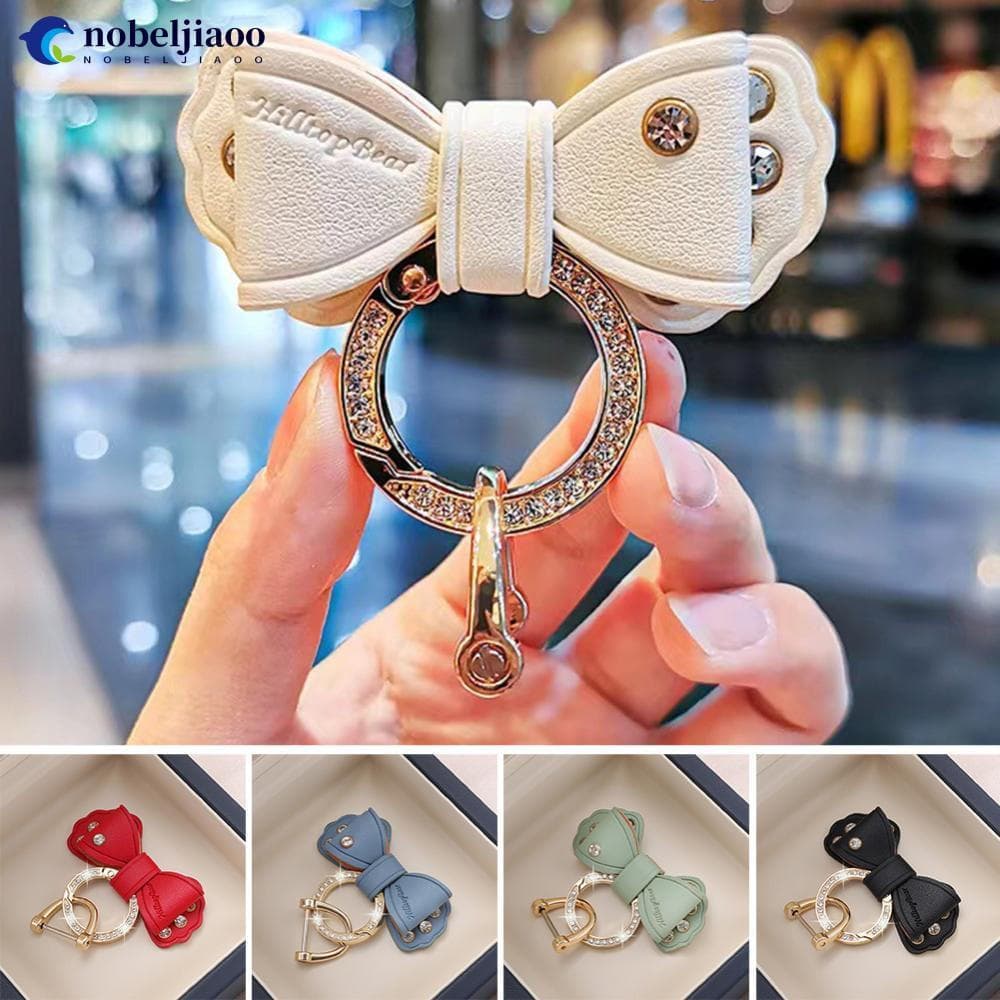 NOBELJIAOO Anel De Metal Chaveiro Do Carro Ouro Strass Couro Arco Bonito Acessórios Para Mulheres Meninas Motos Moto Cha