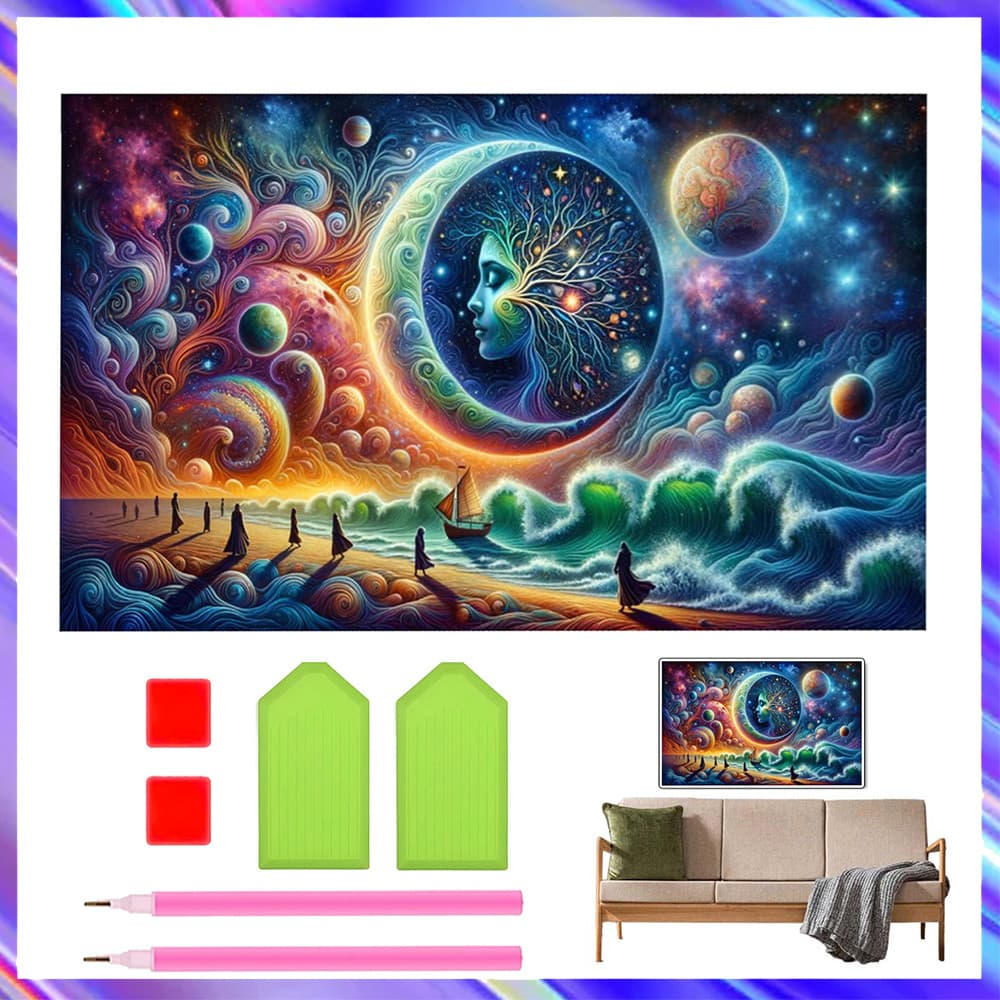 40x70 cm, Conjunto de 5D Costa da Estrela e da Lua Diamante Arte Pintura DIY Diamante quadrados, pintura diamante 5D DIY