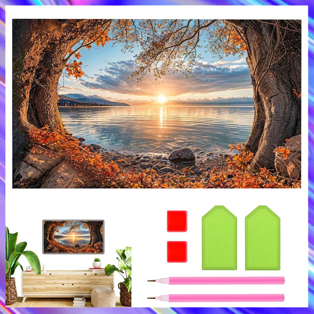 40 x 70 cm, Conjunto de 5D Lago no outono Diamante Arte Pintura DIY Diamante quadrados, pintura diamante 5D DIY