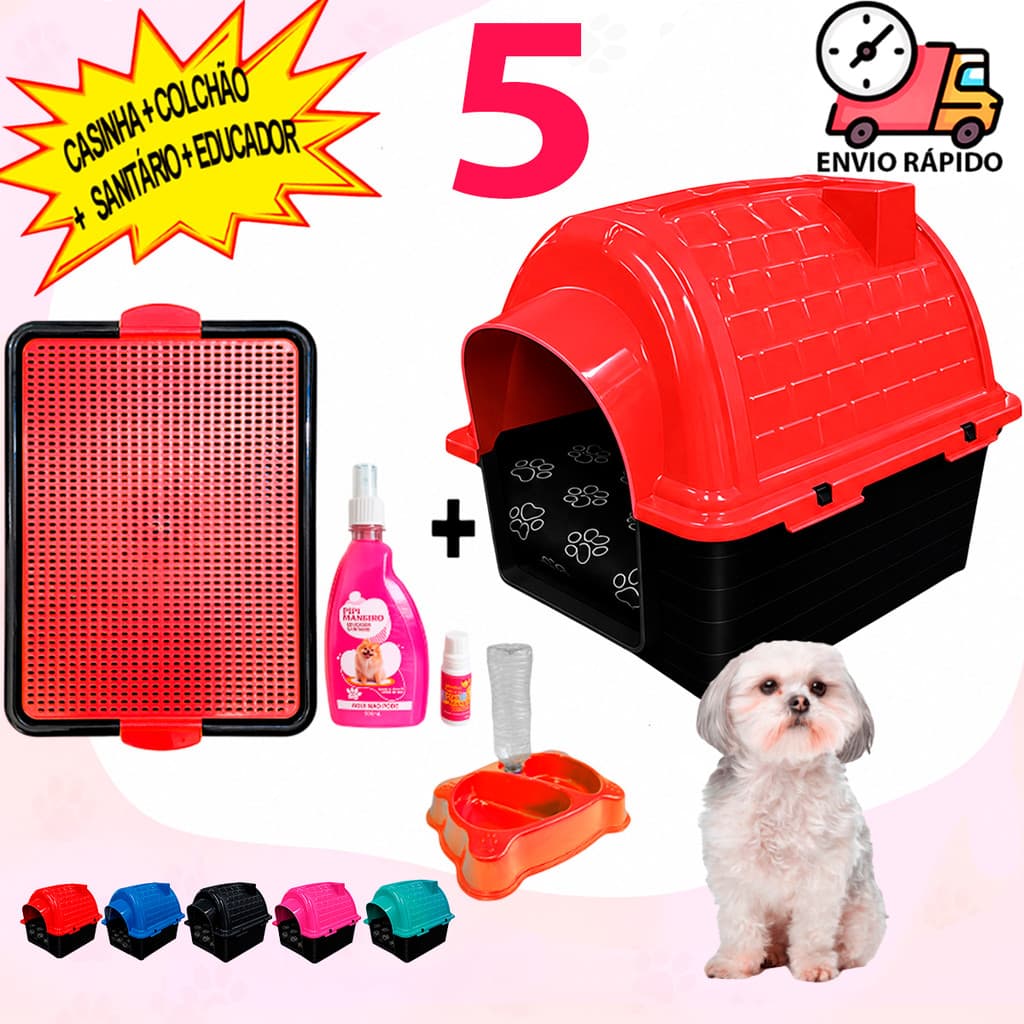 Casa Casinha N5 de Cachorro Médio + Caminha Pet Sanitário Higiênico Educador Xixi Sim Não
