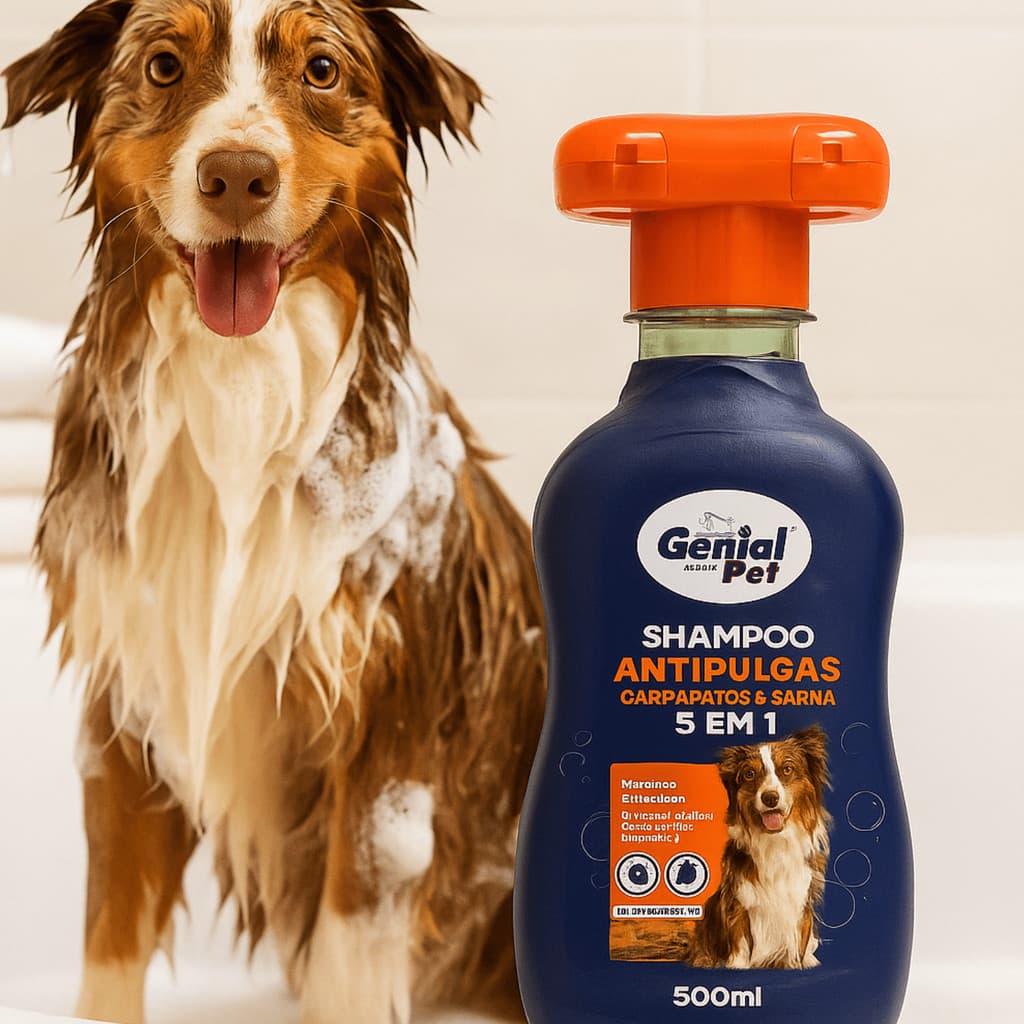 Shampoo Genial Pet Antipulgas e Carrapatos 500ml Higiene e Proteção para Cães