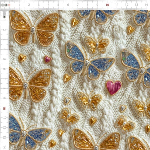 Sarja Impermeavel Estampada Efeito 3D Borboletas de Ouro Costura Patchwork Artesanato Pano