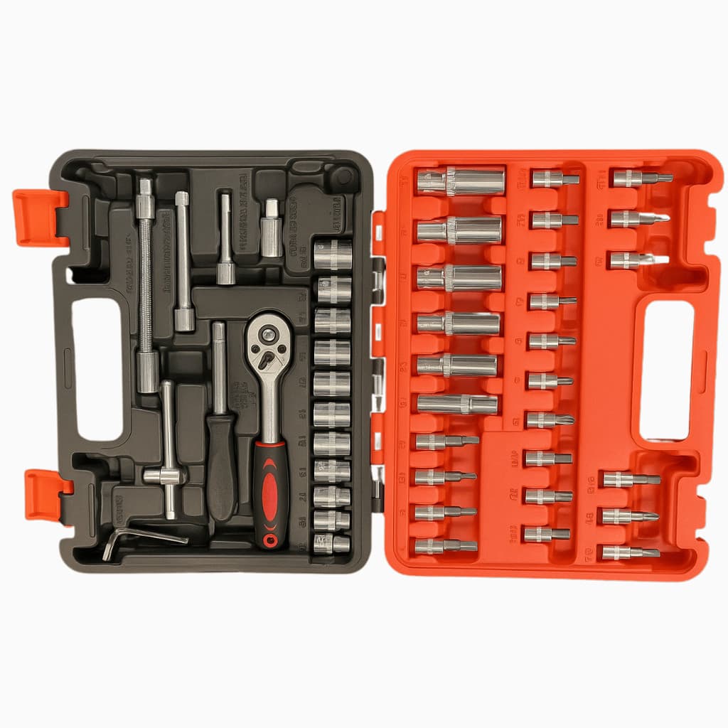 Kit caixa Ferramentas 53 Peças Completo com Maleta Catraca, Soquetes e Bits