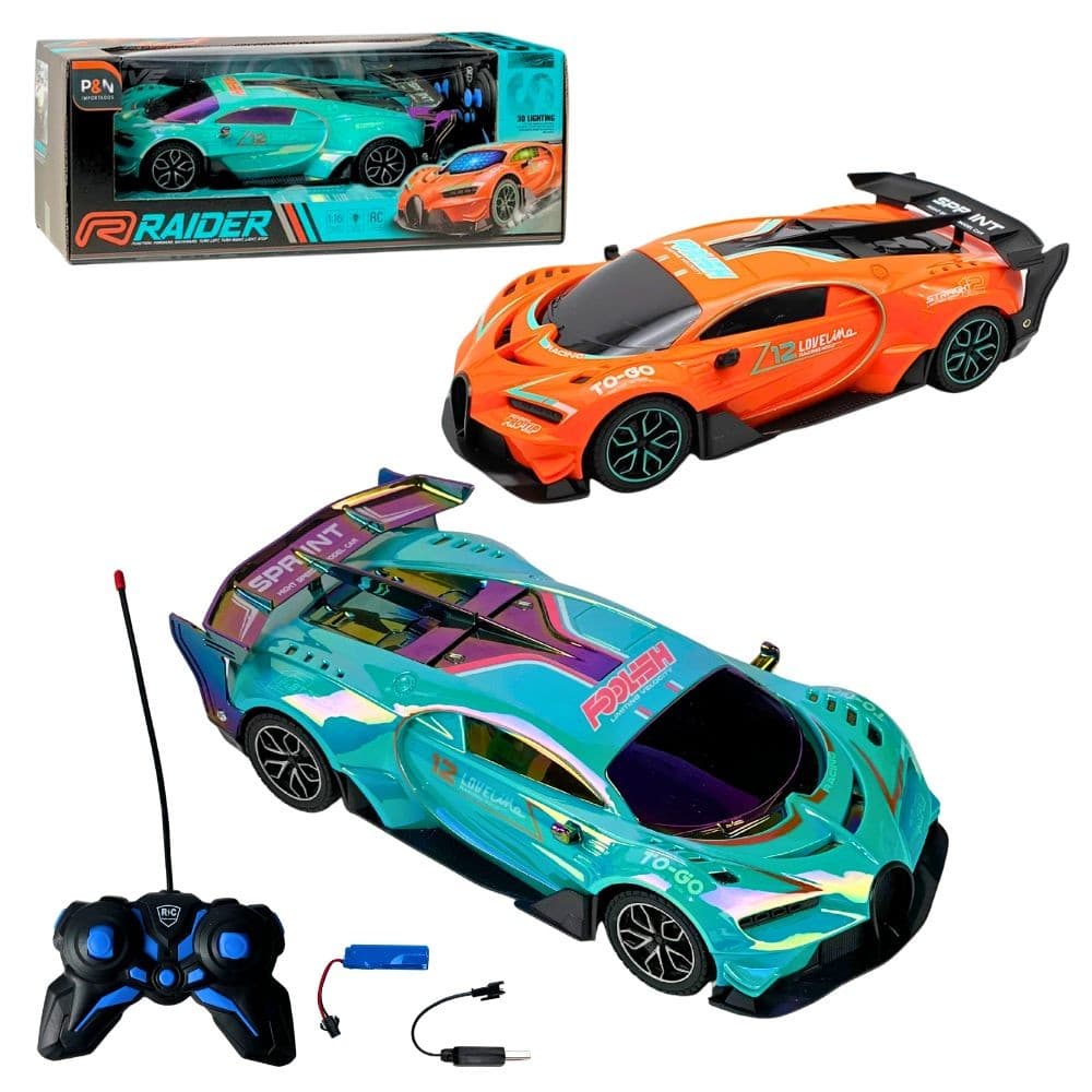 Carrinho de Controle Remoto Bugatti Recarregável com Luzes 3D Controle 4 Funções